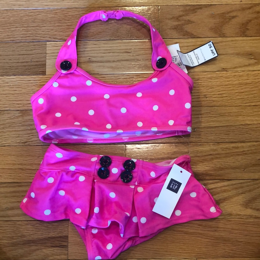 NWT. Baby Gap hot pink polka dot bikini. Size 4.